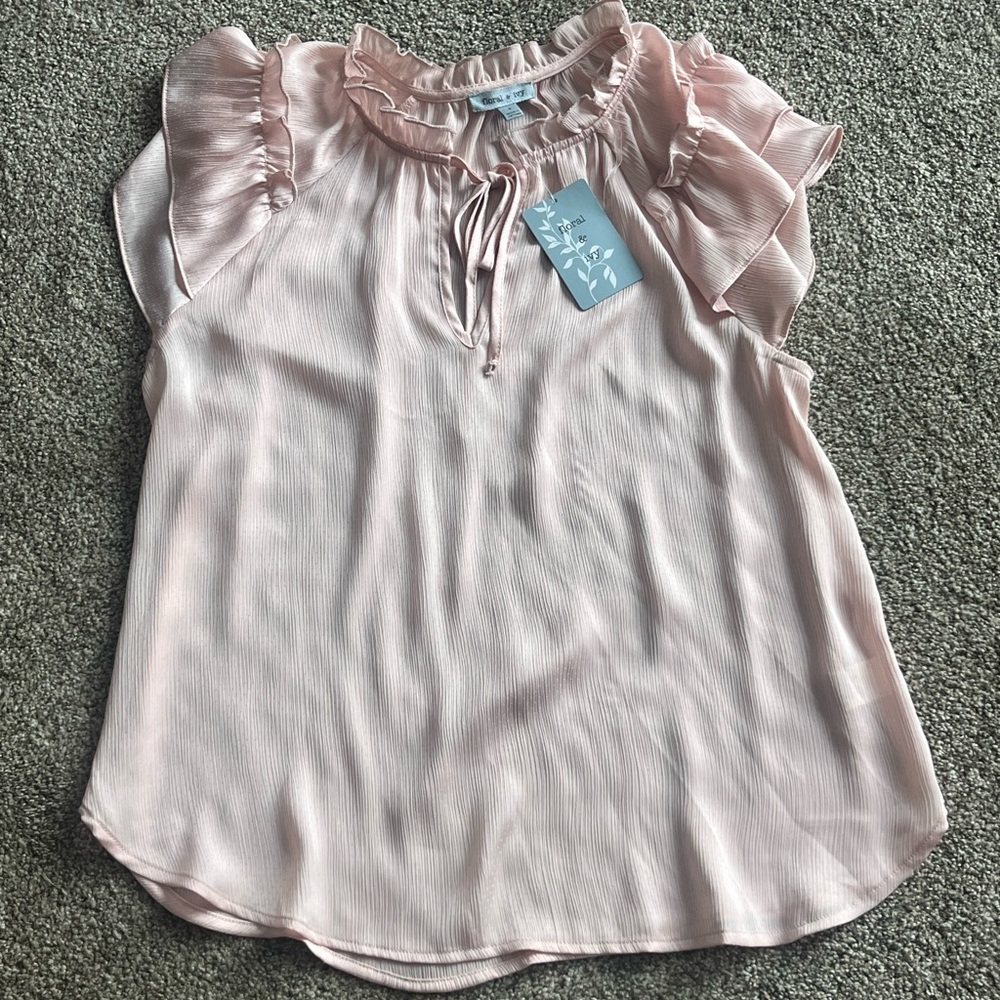 Pink Blush Brand New size Small and Medium Ruffled Women's Top. Floral & Ivy